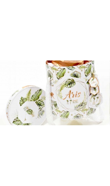 Trusou de botez cu animale gold din jungla si pattern frunze palmier Gold Jungle Tropical 18